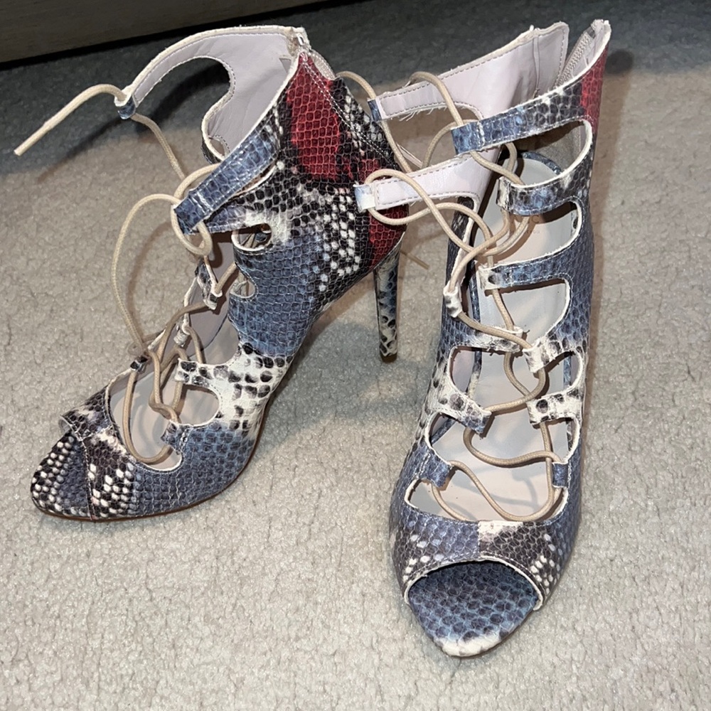Zara Basic Collection Multicolor Snakeskin Lace Up Heels size 37